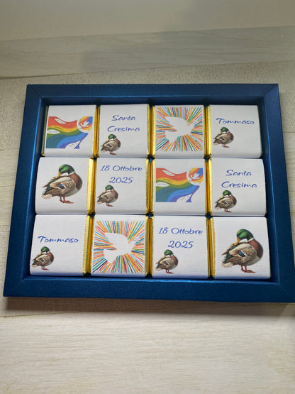 Cioccolatini Comunione e Cresima – Cofanetto a Scorrimento Personalizzabile (33 × 33 mm)