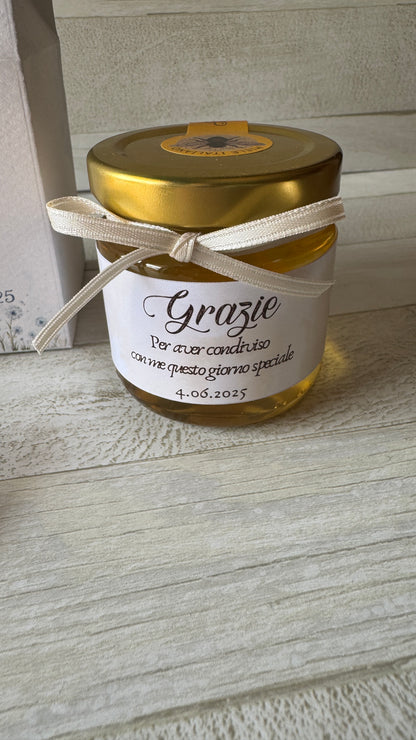 Bomboniera Compleanno con Vasetto di Miele 120 g – "Milk Box"