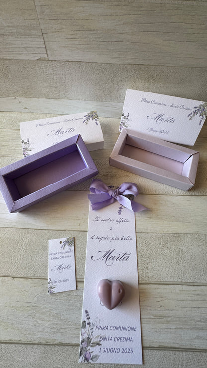 Porta confetti Comunione e Cresima – Cofanetto a scorrimento degustazione personalizzabile (5 confetti)