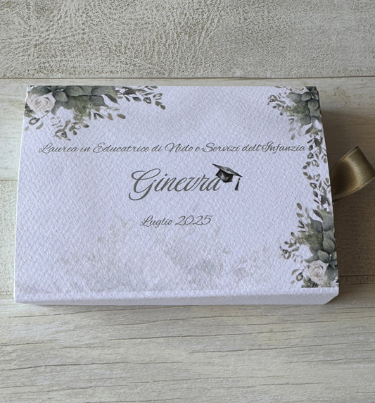 Bomboniera Laurea – Cofanetto a Scorrimento con Cuore in Gesso Profumato