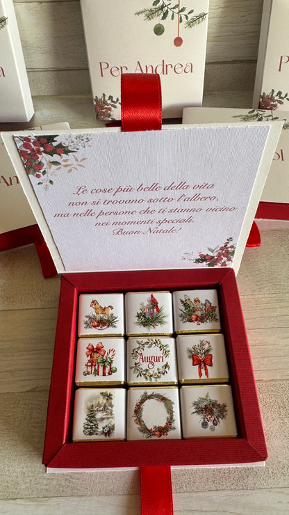 Cioccolatini Natale – Cofanetto a Libro Personalizzabile (25 × 25 mm)