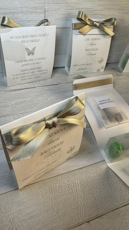 Bustina personalizzata con semi Fiori o Erbe e confetti (aperta ai lati)