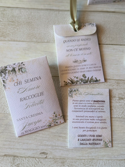 Segnaposto Comunione e Cresima – Bustina con Semi "Erbe Aromatiche" Personalizzata