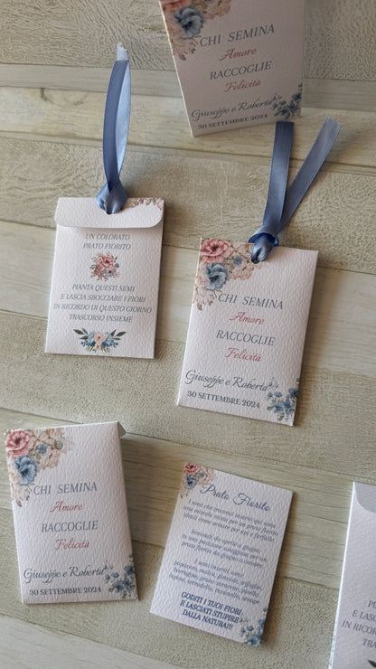 Segnaposto seminabile in bustina personalizzata con semi "Prato Fiorito"
