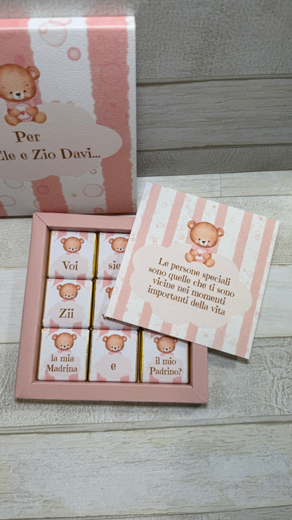 Cioccolatini Battesimo – Cofanetto a Scorrimento Personalizzabile (33 × 33 mm)