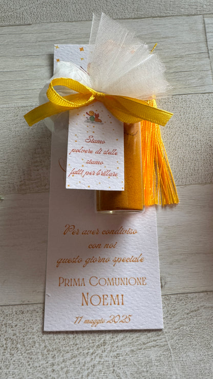 Segnalibro con spezie in provetta e confetti