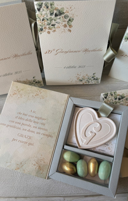 Bomboniera Compleanno con Cuore in Gesso Profumato - Cofanetto a Libro