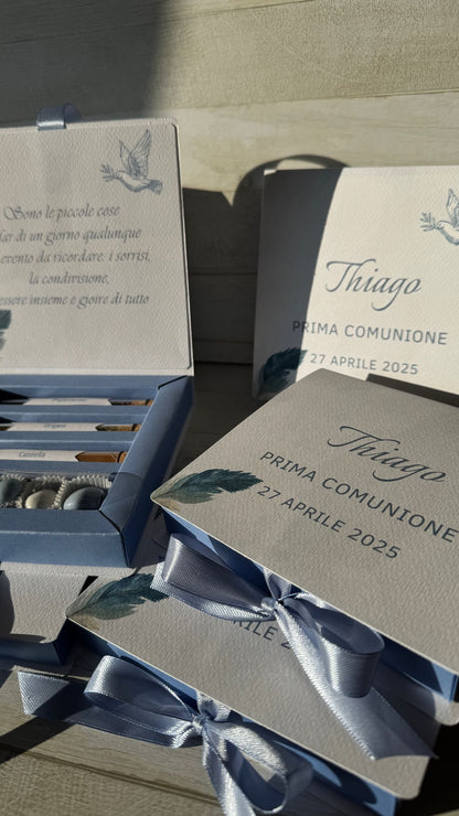 Cofanetto regalo a libro personalizzato con set di 3 di spezie per Comunione-Cresima