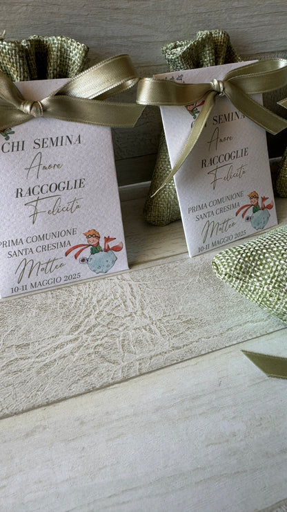 Porta Confetti in Sacchettino stoffa personalizzato Battesimo