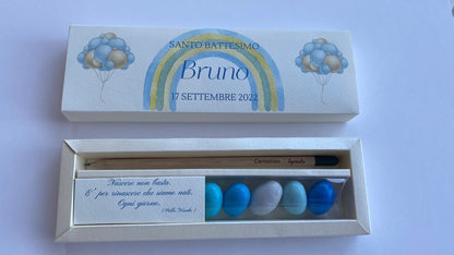 Cofanetto regalo personalizzato per Battesimo con Matita Seminabile e Confetti