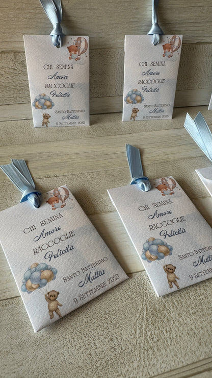 Segnaposto Battesimo – Bustina Semi "Prato Fiorito" Personalizzata