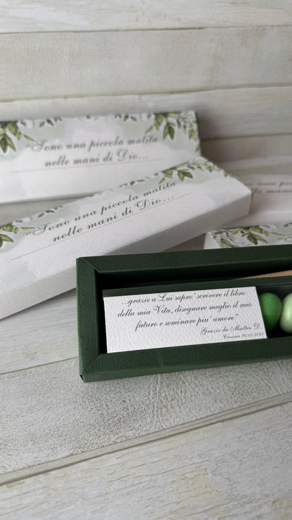 Porta confetti Comunione e Cresima – Cofanetto a scorrimento degustazione personalizzabile (9 confetti)