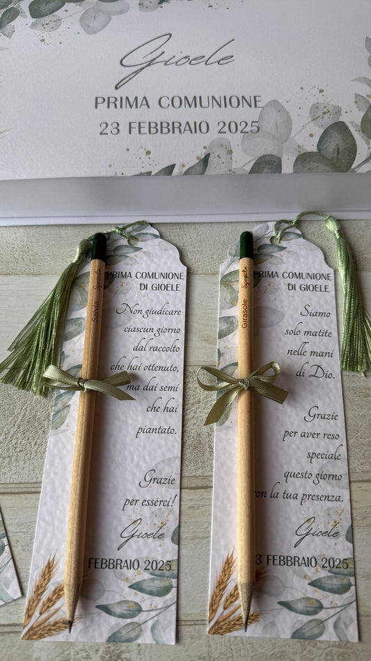 Segnaposto Comunione e Cresima – Segnalibro Personalizzato con Matita Seminabile