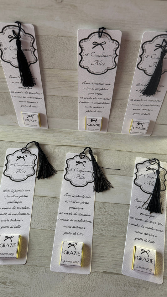 Segnaposto Diciottesimo - Segnalibro con Cioccolatini Personalizzati