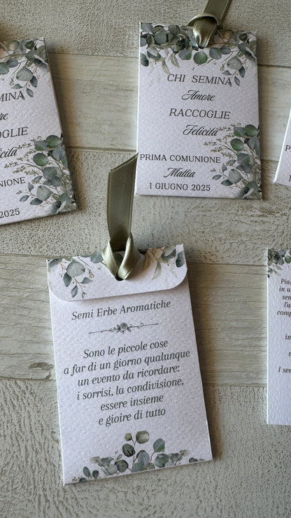 Segnaposto Comunione e Cresima – Bustina con Semi "Erbe Aromatiche" Personalizzata