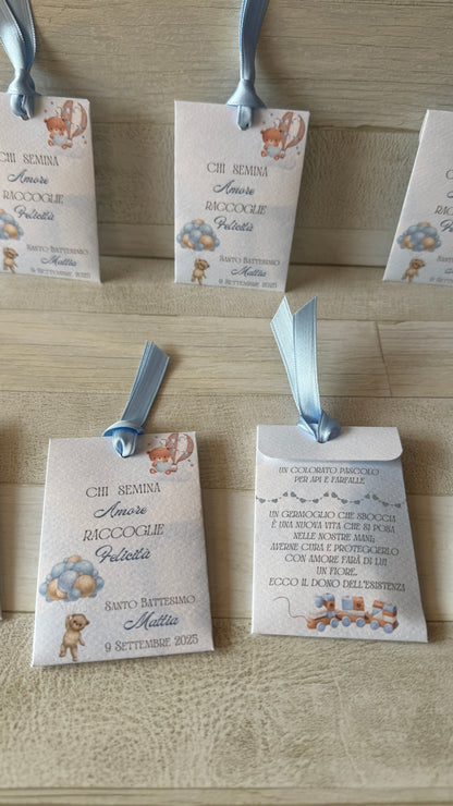 Segnaposto Battesimo – Bustina Semi "Prato Fiorito" Personalizzata