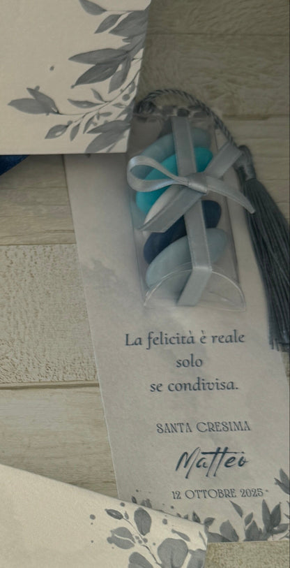 Segnaposto Comunione e Cresima - Segnalibro Personalizzato con Confetti
