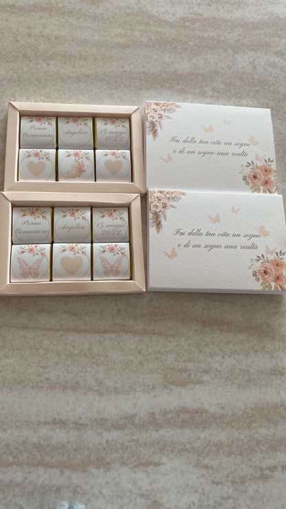 Cioccolatini Comunione e Cresima – Cofanetto a Scorrimento Personalizzabile (33 × 33 mm)