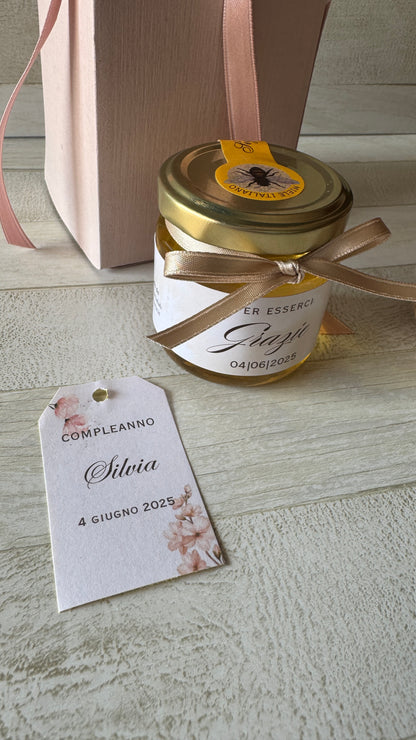 Bomboniera Compleanno con Vasetto di Miele 120 g – Box stile “Lanterna”