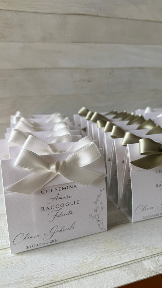 Porta confetti Nozze con Bustina Semi Prato Fiorito e aforisma - Personalizzabile