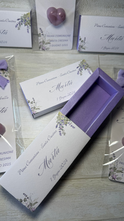 Porta confetti Comunione e Cresima – Cofanetto a scorrimento degustazione personalizzabile (5 confetti)