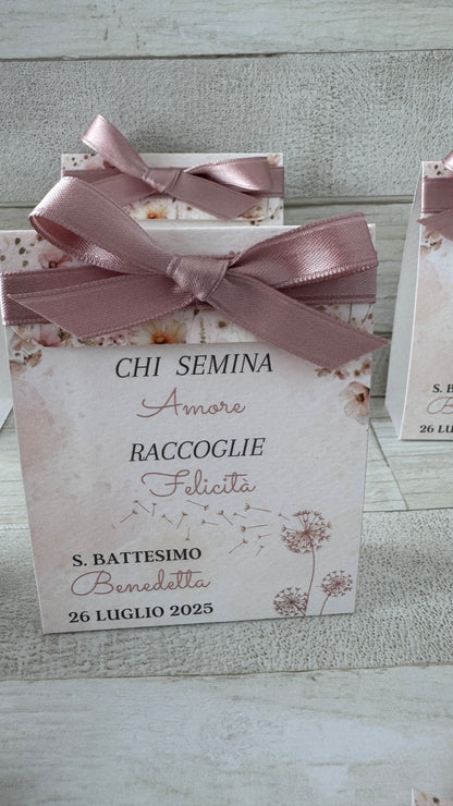 Porta confetti Battesimo – Bustina Semi “Prato Fiorito” Aperta ai Lati