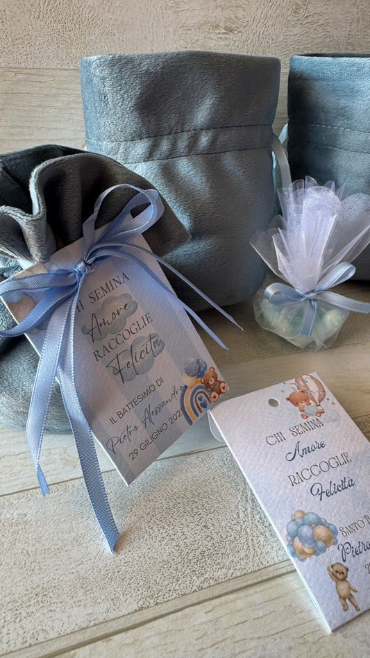 Porta Confetti in Sacchettino vellutino personalizzato Battesimo
