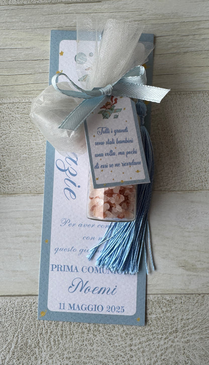 Segnalibro con spezie in provetta e confetti