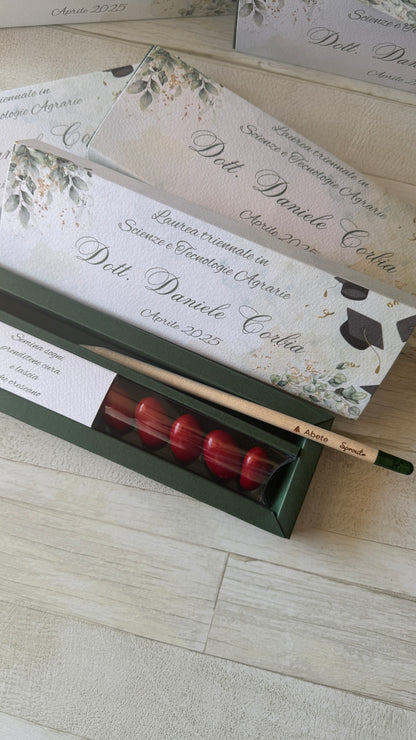 Cofanetto regalo personalizzato per Laurea con Matita Seminabile e Confetti