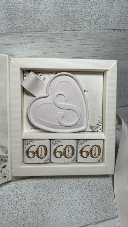 Bomboniera Compleanno con Cuore in Gesso Profumato e Cioccolatini - Cofanetto a Libro