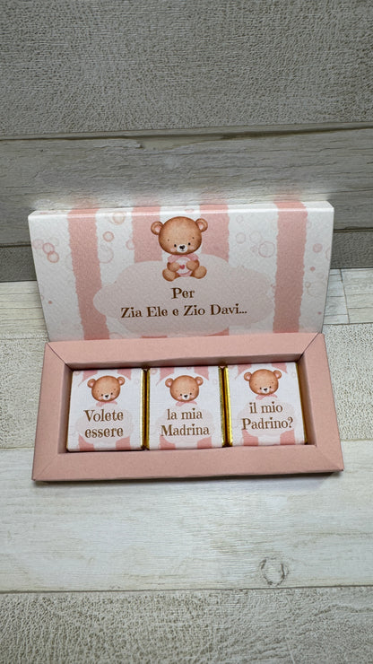 Cioccolatini Battesimo – Cofanetto a Scorrimento Personalizzabile (33 × 33 mm)