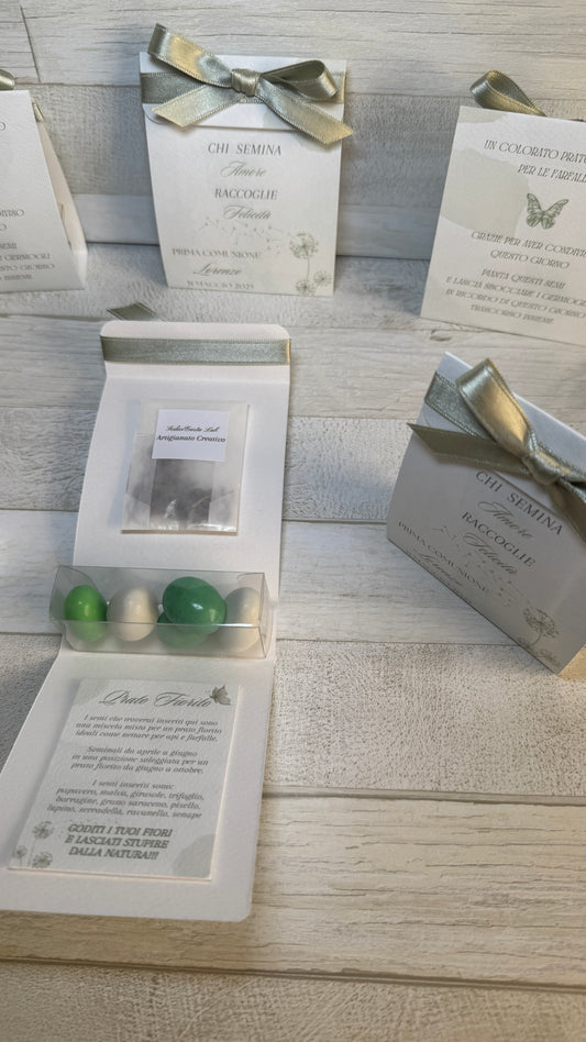 Bustina personalizzata con semi Fiori o Erbe e confetti (aperta ai lati)