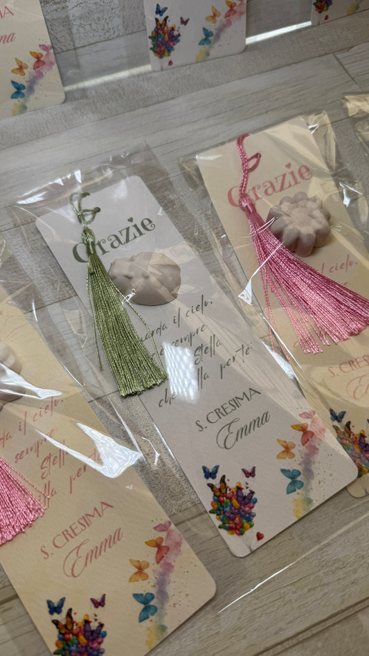 Segnaposto Comunione e Cresima Segnalibro con Profumatore in Gesso - Giardino in Fiore