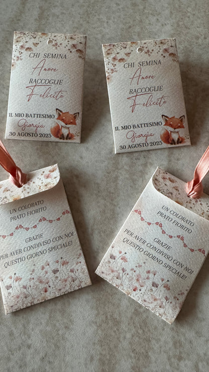 Segnaposto Battesimo – Bustina Semi "Prato Fiorito" Personalizzata