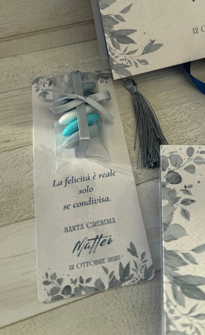 Segnaposto Comunione e Cresima - Segnalibro Personalizzato con Confetti