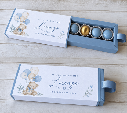 Porta confetti Nascita & Battesimo – Scatola a Scorrimento Degustazione (5 Confetti)