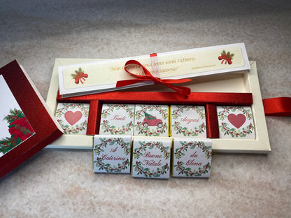 Cofanetto regalo Natale con cioccolatini personalizzati e matita seminabile