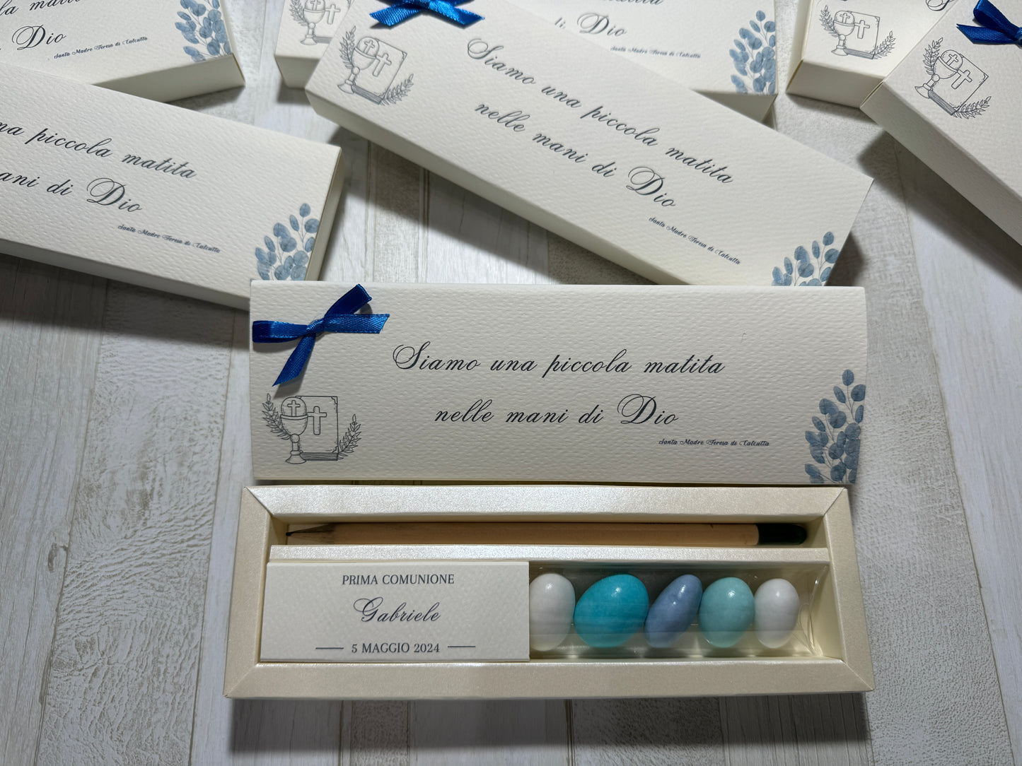 Cofanetto regalo personalizzato per Comunione-Cresima con Matita Seminabile e Confetti