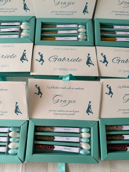 Cofanetto regalo personalizzata con set di 3 di spezie per Comunione-Cresima