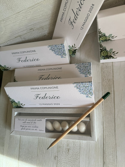 Cofanetto regalo personalizzato per Comunione-Cresima con Matita Seminabile e Confetti