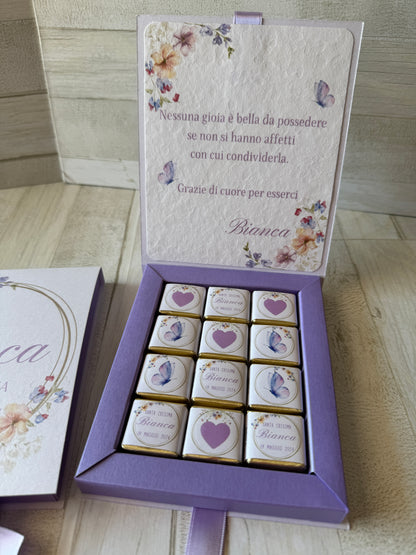 Cioccolatini Comunione e Cresima – Cofanetto a Libro Personalizzabile (25 × 25 mm)