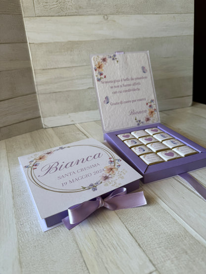 Cioccolatini Comunione e Cresima – Cofanetto a Libro Personalizzabile (25 × 25 mm)
