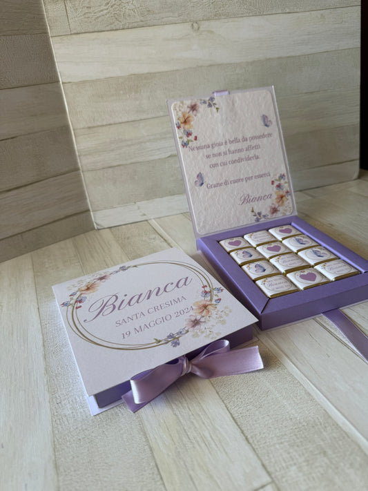 Cioccolatini Comunione e Cresima – Cofanetto a Libro Personalizzabile (25 × 25 mm)