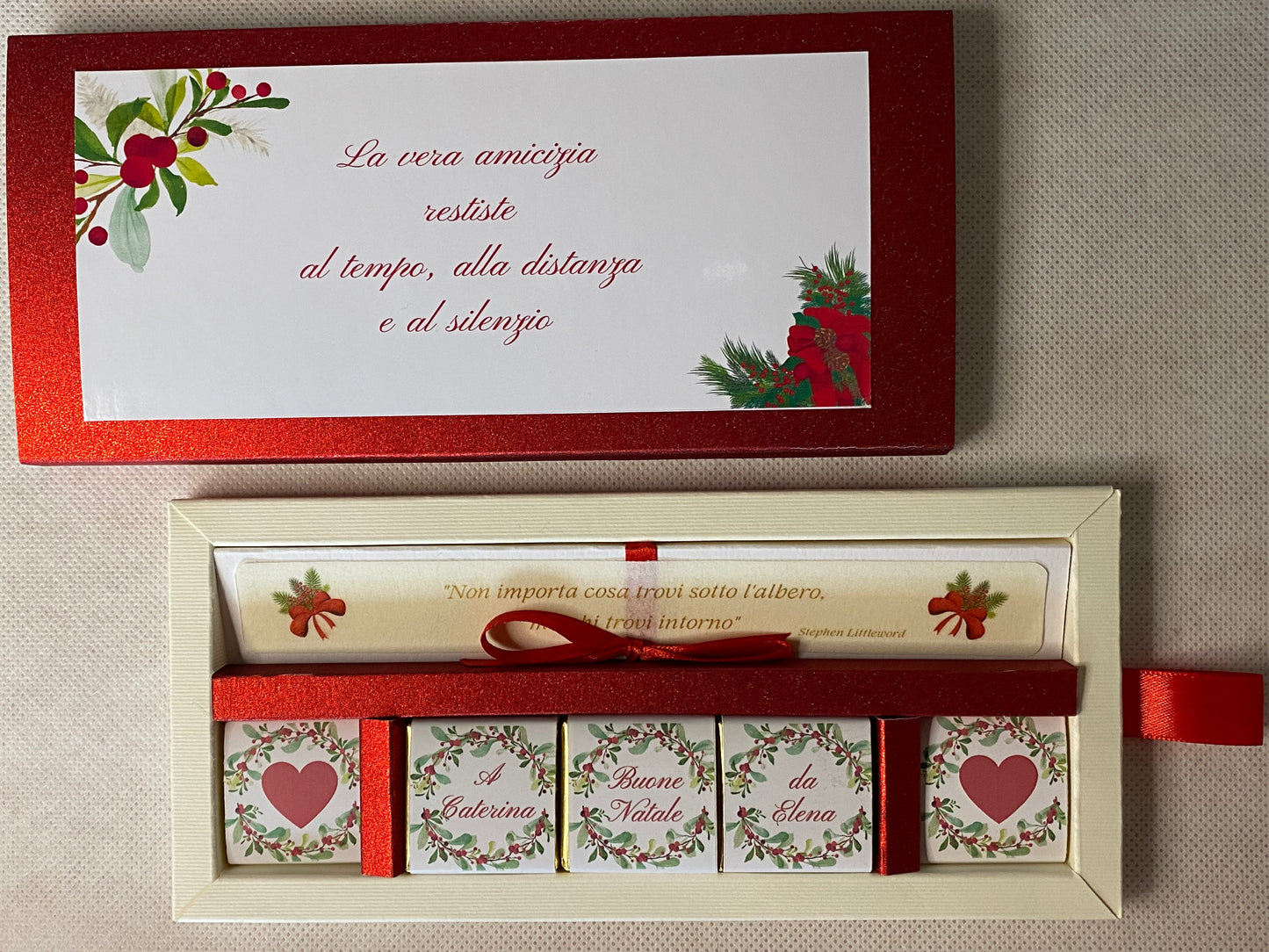 Cofanetto regalo Natale con cioccolatini personalizzati e matita seminabile