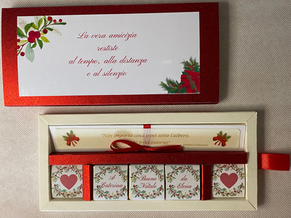 Cofanetto regalo Natale con cioccolatini personalizzati e matita seminabile