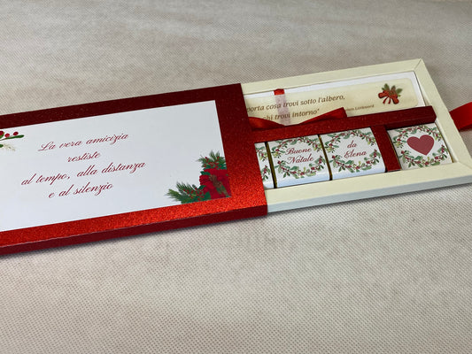 Cofanetto regalo Natale con cioccolatini personalizzati e matita seminabile