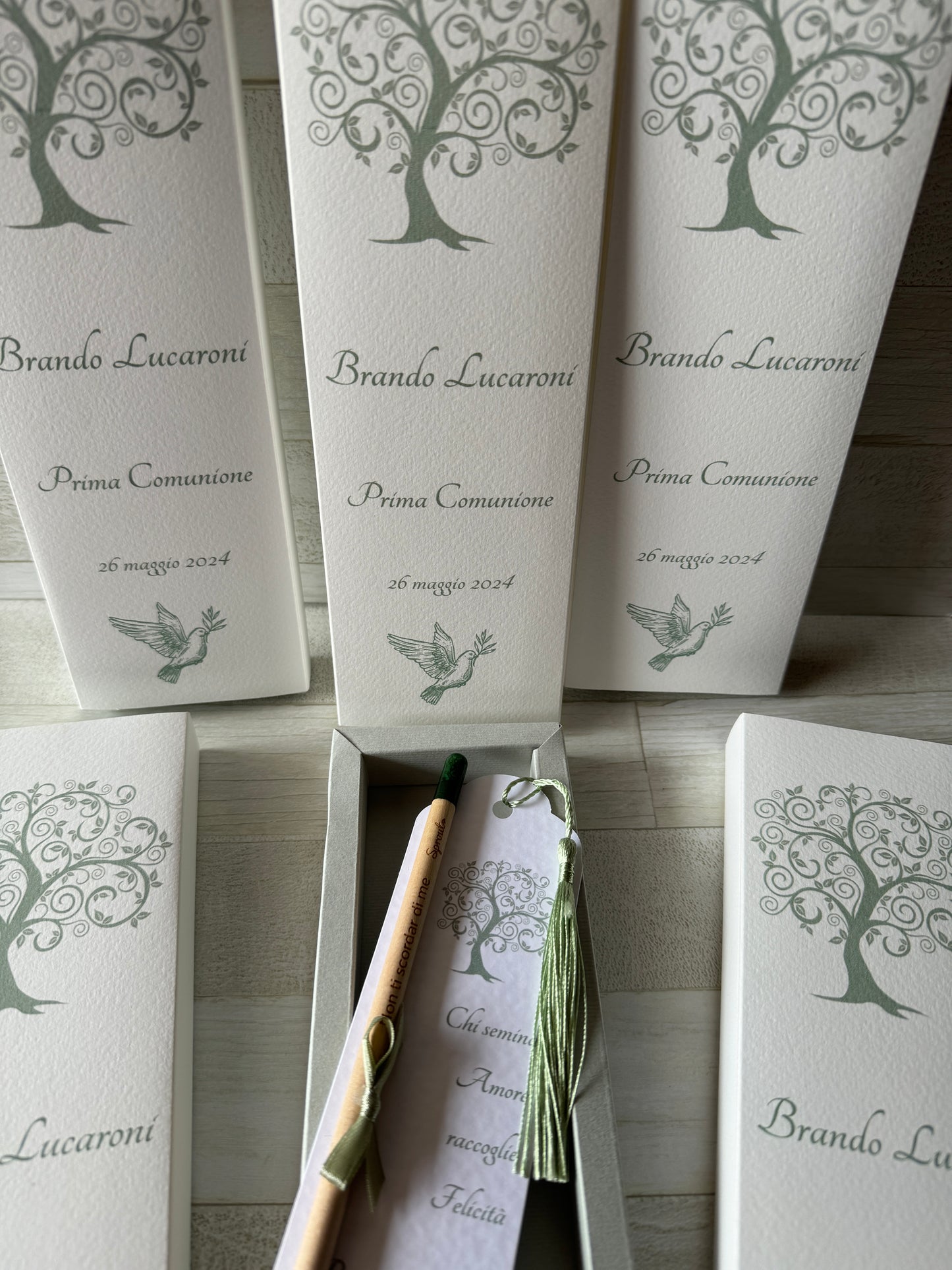 Cofanetto regalo personalizzato con Segnalibro e Matita Seminabile per Comunione-Cresima