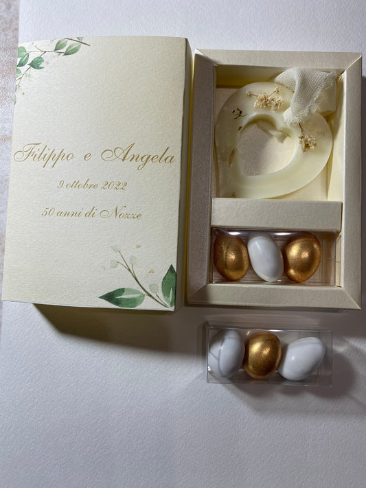 Bomboniera Anniversario Nozze – Cofanetto a Scorrimento con Profumatore in Cera di Soia