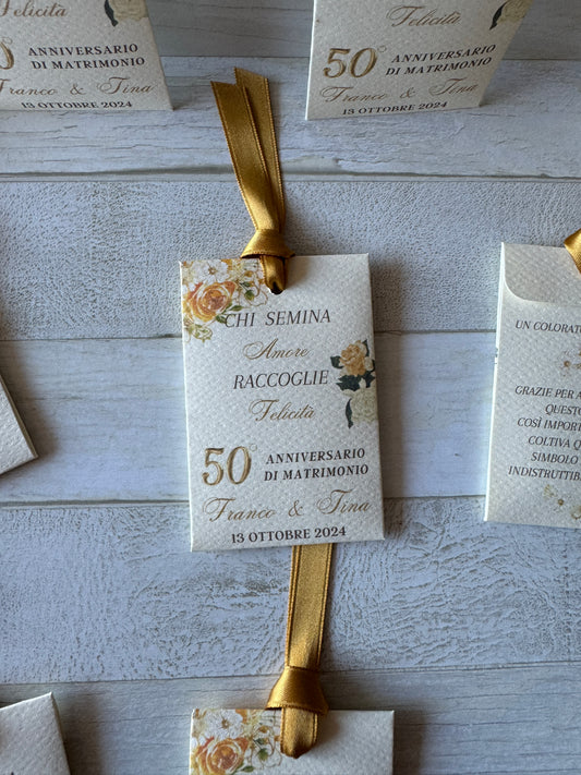 Segnaposto Anniversario Nozze – Bustina Semi "Prato Fiorito" Personalizzata