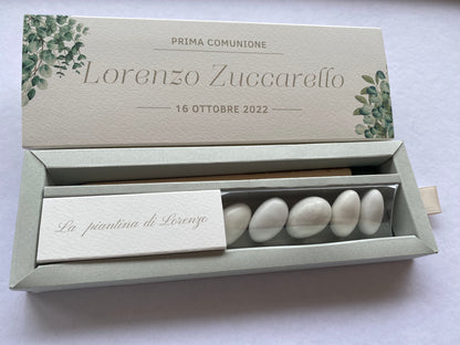 Cofanetto regalo personalizzato per Comunione-Cresima con Matita Seminabile e Confetti